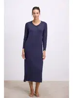 Kadın Uzun Kollu V Yaka Gecelik Anıl 11617 Lacivert detay görünüm