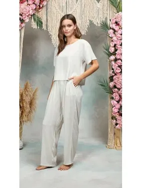 Doreanse Kadın %100 Viskon Taş Rengi Şalvar Pantolon T-Shirt Pijama Takımı Doreanse 25Y4071