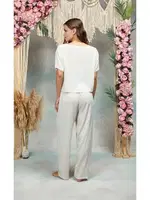 Kadın %100 Viskon Taş Rengi Şalvar Pantolon T-Shirt Pijama Takımı Doreanse 25Y4071 Ekru detay görünüm