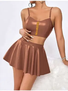 Real Passione Kahve Parlak Lame Seksi Kadın Elbise Real Passione 21091