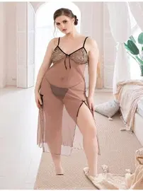 Real Passione Kahverengi Tül Büyük Beden Seksi Gecelik Real Passione 6314