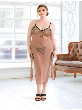 Real Passione Kahverengi Tül Büyük Beden Seksi Gecelik Real Passione 6314 - Alternatif Görünüm