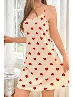 Kalp Desenli Kısa İnce Askılı Kısa Gecelik Ruselin 5104 Krem farklı açı