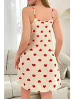 Kalp Desenli Kısa İnce Askılı Kısa Gecelik Ruselin 5104 Krem görsel 4