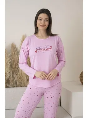 Estiva Kalp Desenli Uzun Kollu Yazlık Viskon Kadın Pijama Takımı Estiva 25112 - Alternatif Görünüm