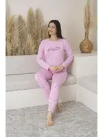 Kalp Desenli Uzun Kollu Yazlık Viskon Kadın Pijama Takımı Estiva 25112 Pembe görsel 4