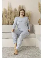 Kalp Desenli Yazlık Uzun Kollu Viskon Büyük Beden Kadın Pijama Takımı Estiva 25147 Gri farklı açı