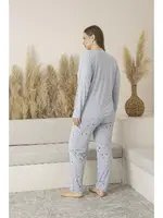 Kalp Desenli Yazlık Uzun Kollu Viskon Büyük Beden Kadın Pijama Takımı Estiva 25147 Gri görsel 4