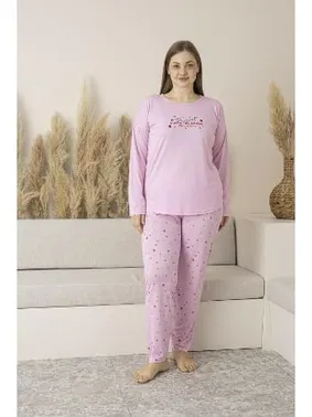 Estiva Kalp Desenli Yazlık Uzun Kollu Viskon Büyük Beden Kadın Pijama Takımı Estiva 25147
