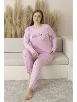 Kalp Desenli Yazlık Uzun Kollu Viskon Büyük Beden Kadın Pijama Takımı Estiva 25147 Pembe farklı açı