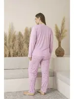 Kalp Desenli Yazlık Uzun Kollu Viskon Büyük Beden Kadın Pijama Takımı Estiva 25147 Pembe görsel 5