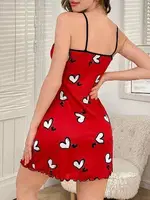 Kalpli İnce Askılı Kırmızı Kısa Kadın Gecelik Ruselin 5063 Kırmızı detay görünüm