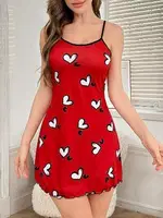 Kalpli İnce Askılı Kırmızı Kısa Kadın Gecelik Ruselin 5063 Kırmızı görsel 6