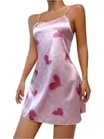 Kalpli İnce Askılı Kısa Saten Gecelik Ruselin 2217 Pembe