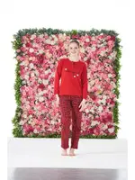 Kalpli Kareli Kısa Kollu Penye Lycra Kadın Pijama Takımı Estiva 25173 Kırmızı