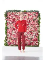 Kalpli Kareli Kısa Kollu Penye Lycra Kadın Pijama Takımı Estiva 25173 Kırmızı görsel 5