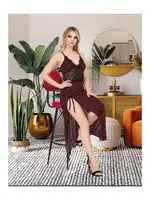 Kalpli Yırtmaçlı Fantazi Uzun Kadın Gecelik İzabel 2007 Siyah detay görünüm