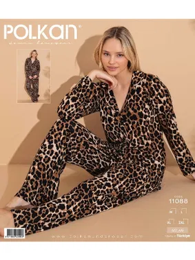 Polkan Kaplan Desenli V Yaka Gömlek Kısa Kollu Pijama Takım Polkan 11088
