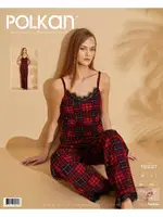 Kareli Bordo Dantel Askılı Pegasus Pijama Takım Polkan 19207 Bordo