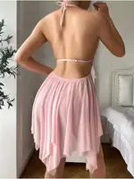 Kelebek Desenli Pembe Tül Seksi Gecelik Lily Bianca LB-196 Pembe görsel 4