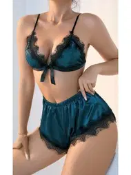 NightLight Kenarları Dantel Fantazi Saten Sütyen Şort Takım NightLight 3745