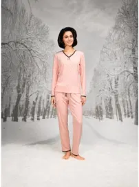 Doreanse Kenarları Dantel V Yaka Uzun Kollu Kadın Pijama Takım Doreanse 26K4104
