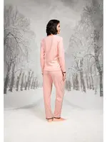 Kenarları Dantel V Yaka Uzun Kollu Kadın Pijama Takım Doreanse 26K4104 Somon detay görünüm