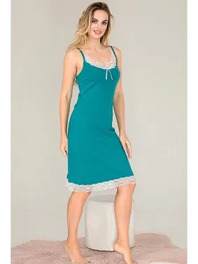 Lady Kenarları Dantel Yeşil İnce Askılı Kadın Tunik Gecelik  Lady 5532