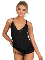 Kenarları Dantelli Siyah Askılı Mini Gecelik SHE 2034 Siyah