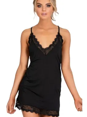 SHE Kenarları Dantelli Siyah Askılı Mini Gecelik SHE 2034 - Alternatif Görünüm