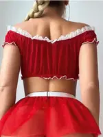 Kırmızı Büstiyerli Fırfırlı Hizmetçi Kadın Fantezi Kostüm Jesica Bella 15011 Kırmızı farklı açı