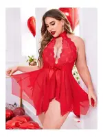 Kırmızı Büyük Beden Dantel Detaylı Fiyonklu Gecelik missisX 3074 Kırmızı