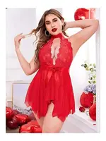 Kırmızı Büyük Beden Dantel Detaylı Fiyonklu Gecelik missisX 3074 Kırmızı görsel 4