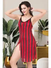 İzabel Kırmızı Çizgili Tunik Fantezi Gecelik İzabel T-1005