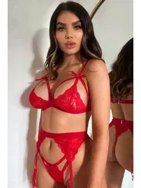 missisX Kırmızı Dantelli Fantezi Jartiyer Takım Best Harness missisX 3009