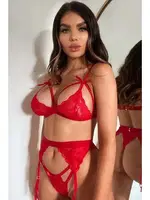 Kırmızı Dantelli Fantezi Jartiyer Takım Best Harness missisX 3009 Kırmızı