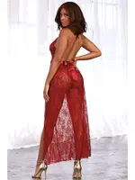 Kırmızı Dantelli Fiyonklu Uzun Gecelik Takımı Loomerie 6632 Kırmızı detay görünüm