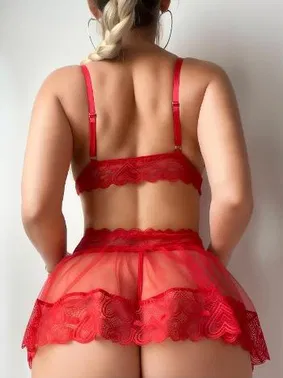 İzabel Kırmızı Dantelli Tül Seksi Sütyen Etek Takım İzabel 13000 - Alternatif Görünüm