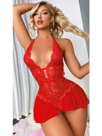 Lily Bianca Kırmızı Dantelli Tütü Etekli Dantel Erotik Gecelik Lily Bianca LB-153