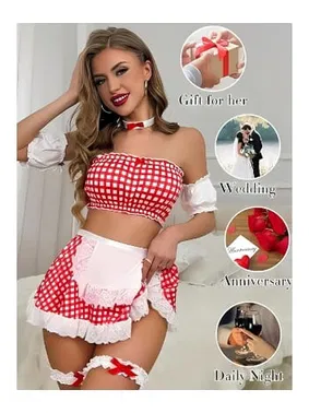 missisX Kırmızı Ekose Fırfırlı Fantezi Hizmetçi Kostüm missisX 62002 - Alternatif Görünüm