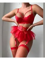 Kırmızı Etekli Fantezi Jartiyer Seti Ruselin 2018