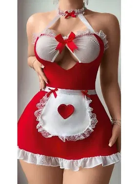 Lily Bianca Kırmızı Fırfırlı Fransız Hizmetçi Kostüm Lily Bianca LB-151
