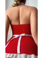 Kırmızı Fırfırlı Fransız Hizmetçi Kostüm Lily Bianca LB-151 Kırmızı detay görünüm