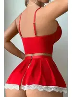 Kırmızı Fransız Hizmetçi Fantezi Kostüm Cosplay Real Passione 20080 Kırmızı görsel 4