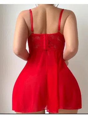 Ruselin Kırmızı Göğüsleri Dekolteli Dantel Tül Fantezi Gecelik Ruselin 2192 - Alternatif Görünüm