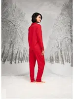 Kırmızı Gömlek Yaka Uzun Kollu Kadın Pijama Takım Doreanse 26K4109 detay görünüm