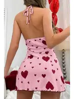 Kırmızı Kalpli Boyundan Bağlamalı Pembe Kısa Gecelik Ruselin 5064 görsel 5