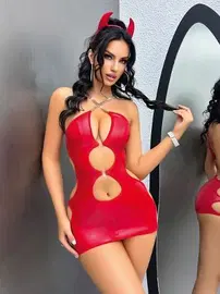 Jesica Bella Kırmızı Lame Dekolteli Seksi Midi Elbise Jesica Bella JB-15012