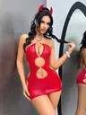Kırmızı Lame Dekolteli Seksi Midi Elbise Jesica Bella JB-15012