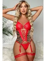 Kırmızı Leopar Dantel Jartiyer Seksi Takım Jesica Bella JB-15019 Kırmızı